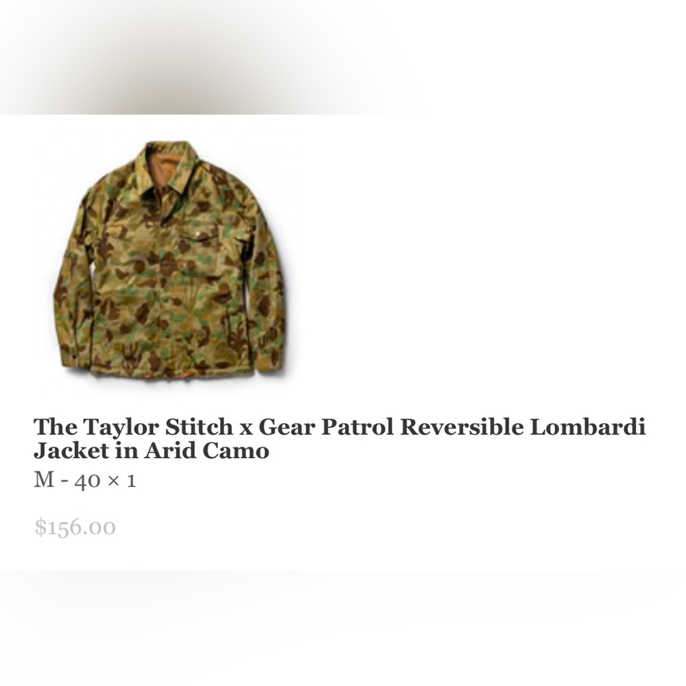 Taylor Stitch Gear Patrol Men's Tan Jacket with Camouflage Lining - Picture 5 of 5